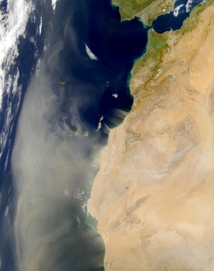 African dust transported over the Atlantic, visible satellite image